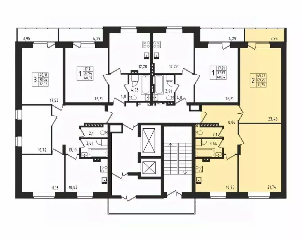 2-к кв. Новосибирская область, Новосибирск Вилюйская ул., 1 (70.1 м) - Фото 1