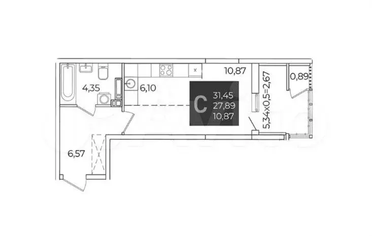 Квартира-студия, 31,5м, 18/21эт. - Фото 1