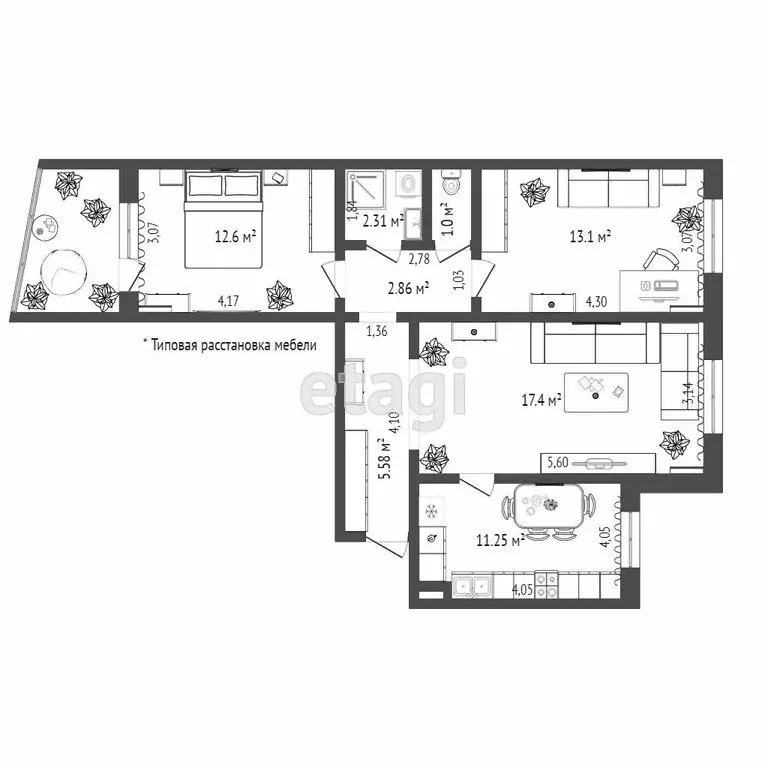 3-комнатная квартира: Тюмень, Заречный проезд, 35 (65.9 м) - Фото 0
