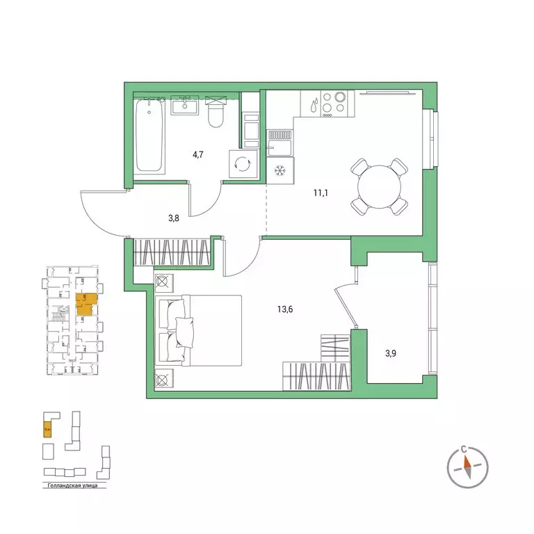 1-комнатная квартира: городской посёлок Янино-1, ЖК Янинский Лес (35.2 ... - Фото 1