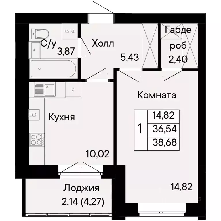 1-к кв. Ростовская область, Ростов-на-Дону Бориславский пер. (38.68 м) - Фото 0