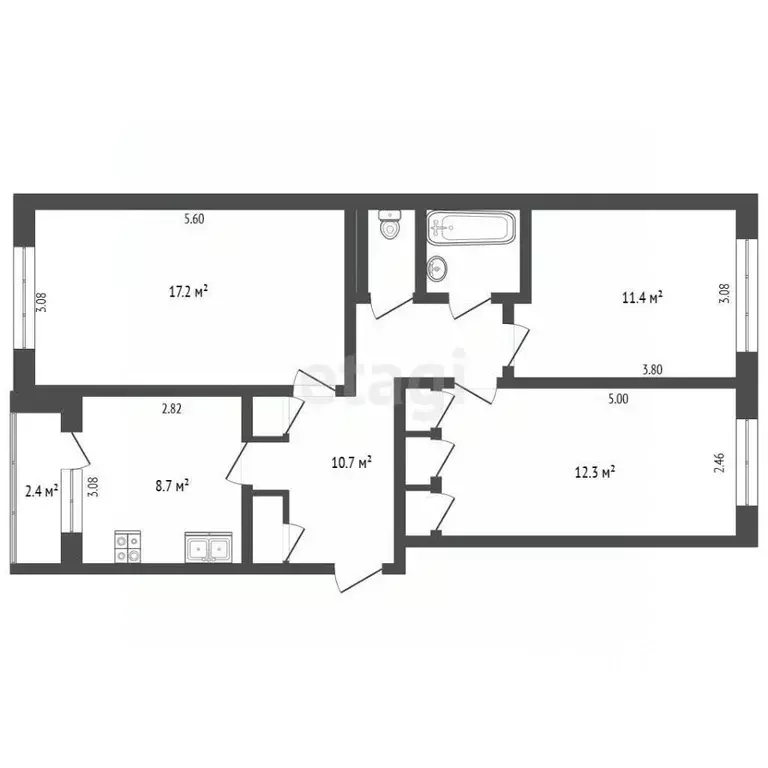 3-к кв. Псковская область, Псков Петровская ул., 28 (66.4 м) - Фото 2
