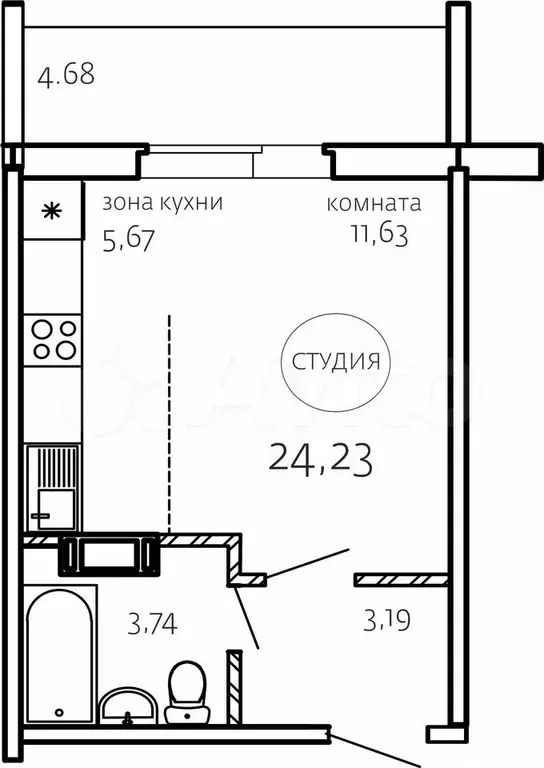 Квартира-студия, 24,2 м, 8/10 эт. - Фото 0