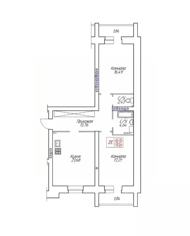 2-к кв. Вологодская область, Череповец Устюженская ул., 14 (79.89 м) - Фото 1