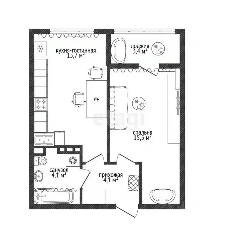 1-к кв. Краснодарский край, Новороссийск ул. Матвейкина, 1А (41.5 м) - Фото 2
