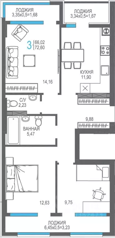 3-к кв. Крым, Алушта На Фонтанке жилой комплекс (72.6 м) - Фото 1