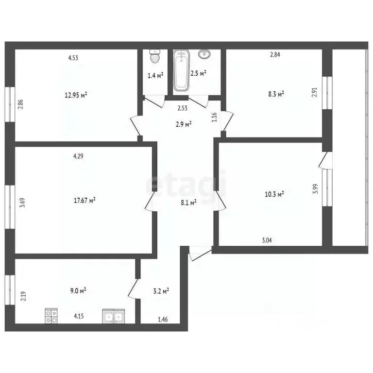 4-к кв. Татарстан, Менделеевск ул. Чоловского, 12 (76.3 м) - Фото 2