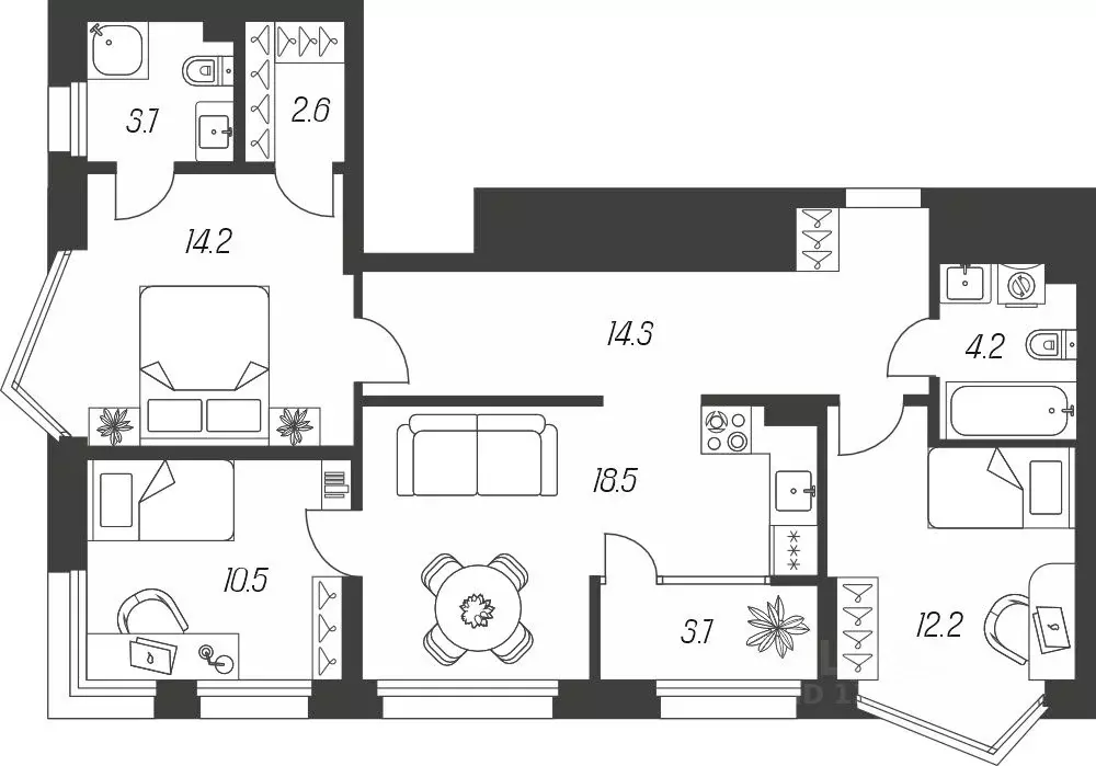 3-к кв. Тульская область, Тула ул. Михеева, 9А (83.9 м) - Фото 1