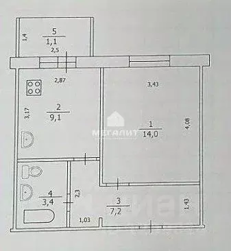 1-к кв. Татарстан, Казань ул. Абсалямова, 28 (34.8 м) - Фото 2