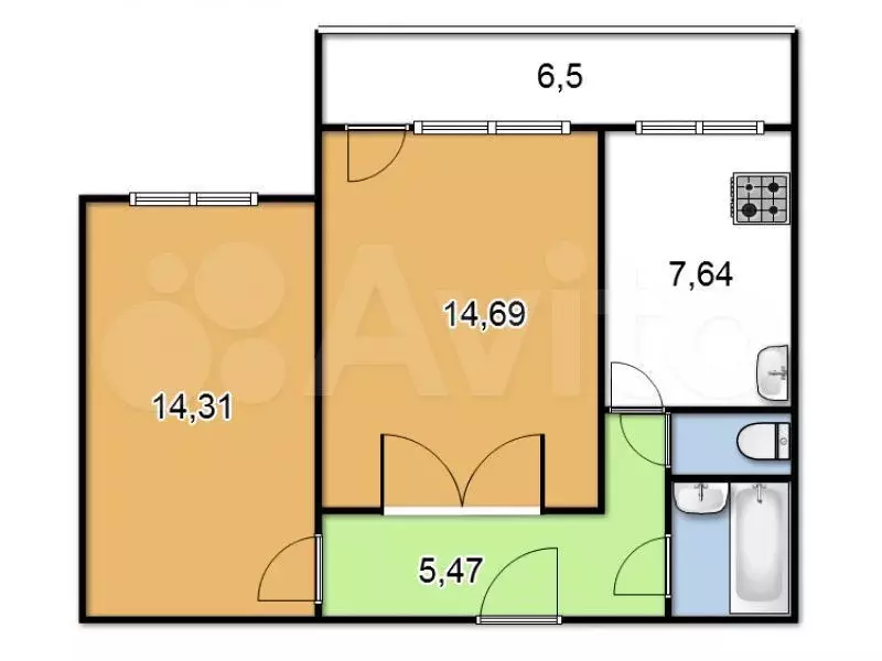 2-к. квартира, 48 м, 6/9 эт. - Фото 0