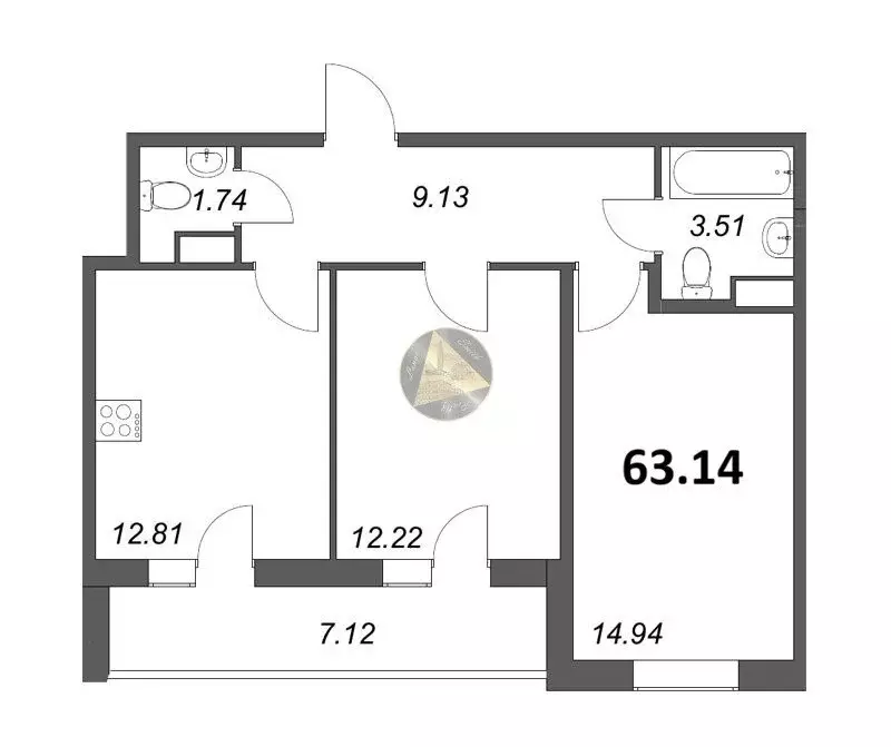 2-комнатная квартира: Санкт-Петербург, улица Чирикова, 5 (63.14 м) - Фото 1