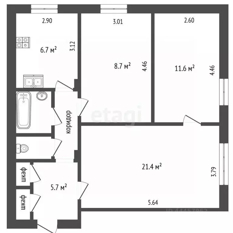 3-к кв. Челябинская область, Челябинск Часовая ул., 9 (70.9 м) - Фото 2