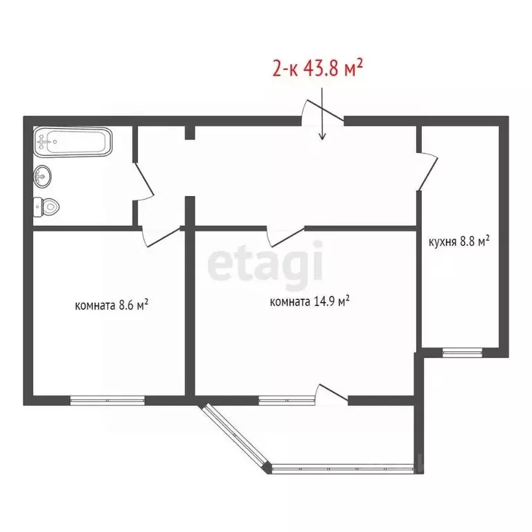2-к кв. Свердловская область, Екатеринбург ул. 8 Марта, 80 (43.8 м) - Фото 2