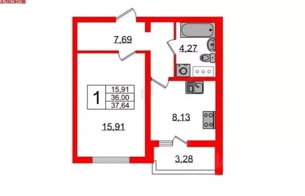 1-к кв. Санкт-Петербург ул. Лидии Зверевой, 9к1 (37.64 м) - Фото 1