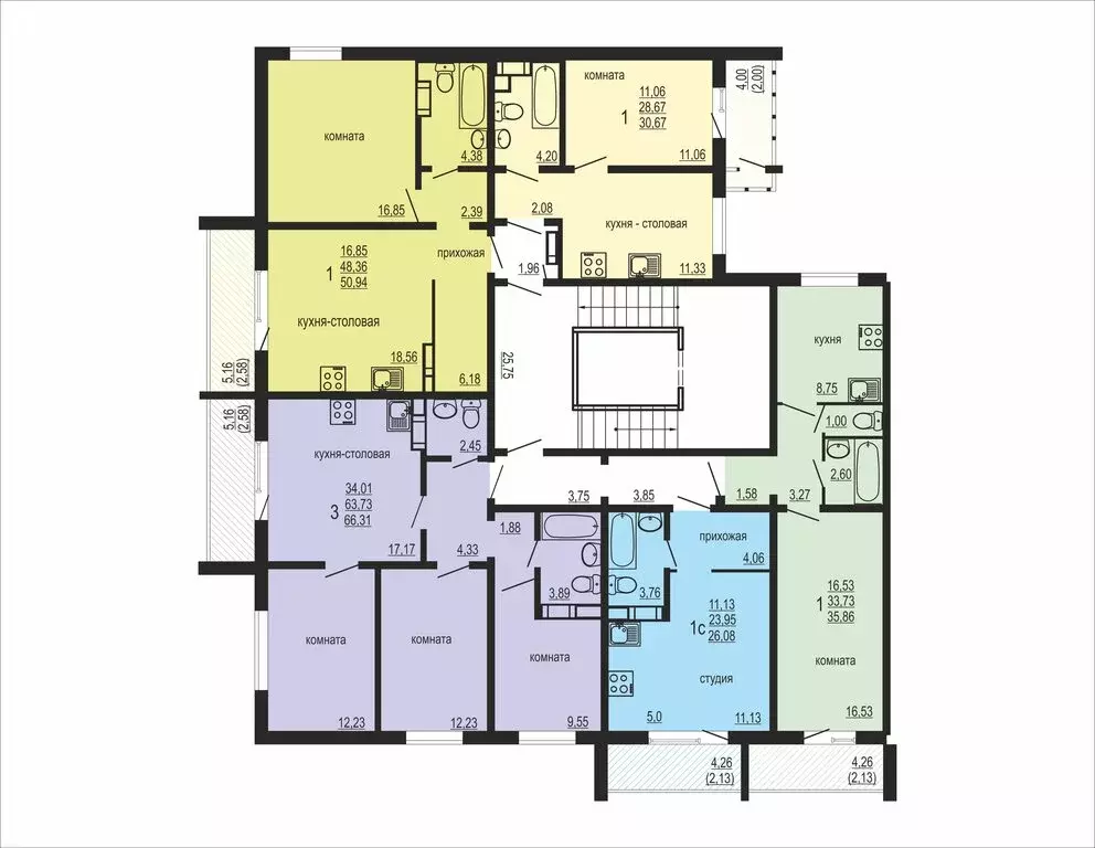3-комнатная квартира: Западный, улица Дружбы, 6 (66.31 м) - Фото 2