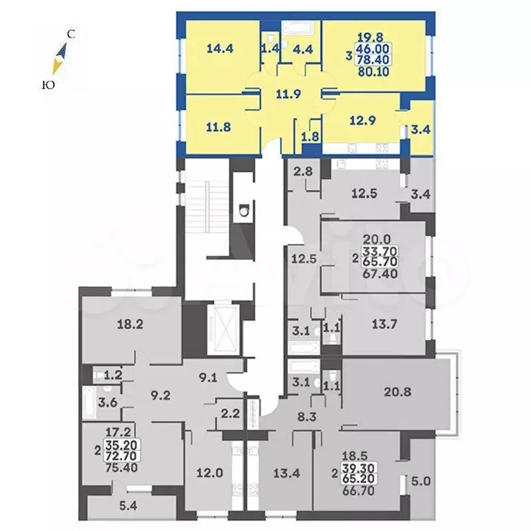 3-к. квартира, 80,1м, 5/7эт. - Фото 1