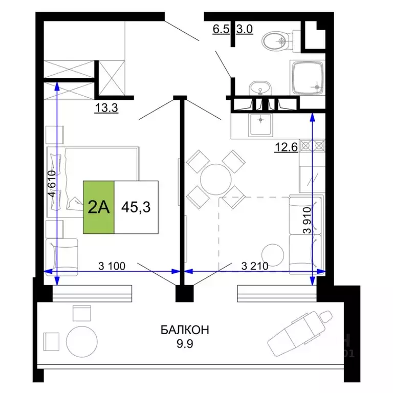 2-к кв. Краснодарский край, Анапа проезд Сосновый (45.3 м) - Фото 0