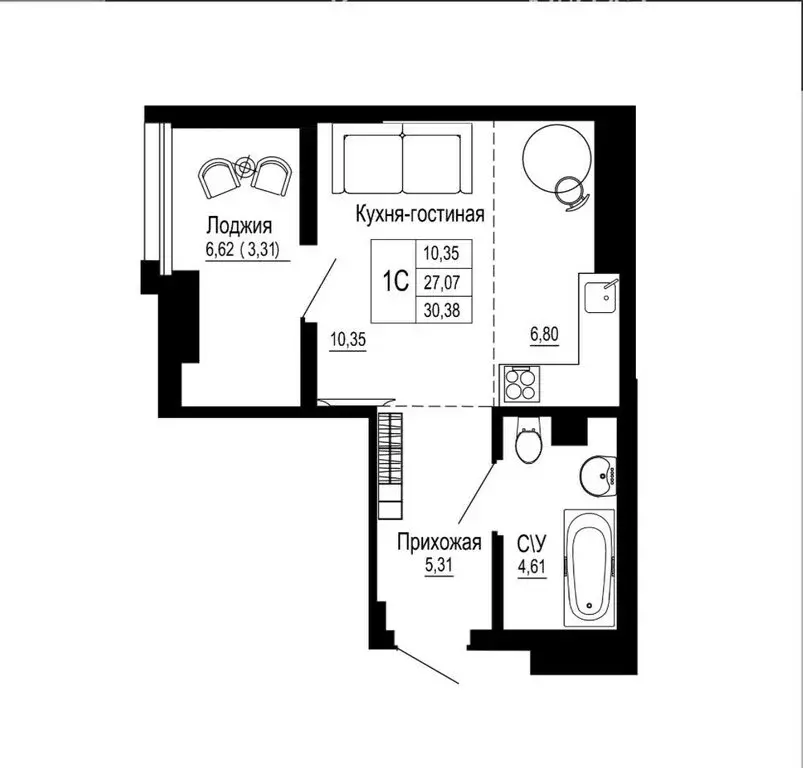 Квартира-студия: Ростов-на-Дону, Привокзальная улица, 3 (33 м) - Фото 1
