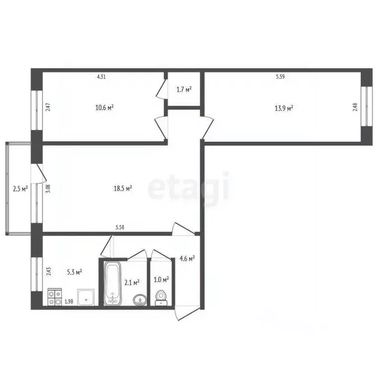 3-к кв. Владимирская область, Владимир ул. Растопчина, 39 (57.7 м) - Фото 1