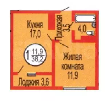 1-к. квартира, 38,1 м, 3/17 эт. - Фото 0