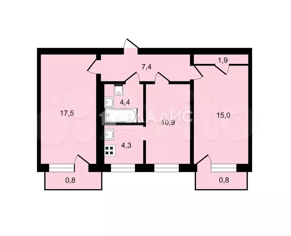 3-к. квартира, 61,4 м, 5/5 эт. - Фото 0