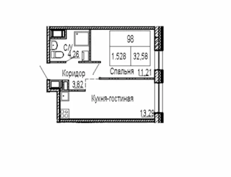 1-комнатная квартира: Санкт-Петербург, улица Курчатова, 14 (32.58 м) - Фото 1