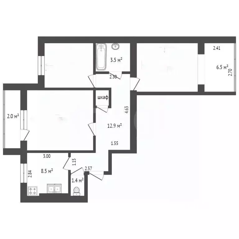 3-к кв. Крым, Евпатория просп. Победы, 67 (80.8 м) - Фото 2
