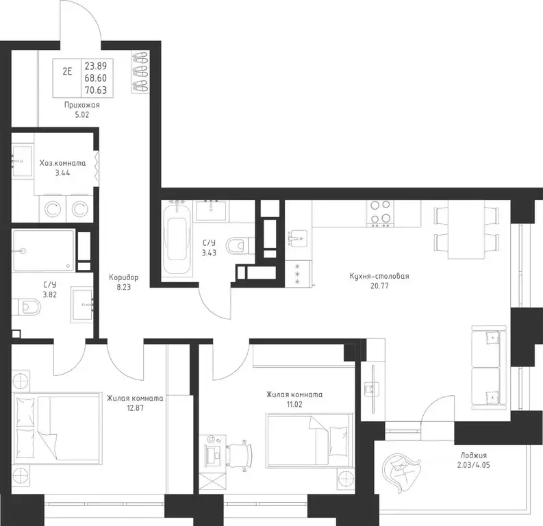2-к кв. Татарстан, Казань Седьмое Небо жилрайон,  (70.63 м) - Фото 1