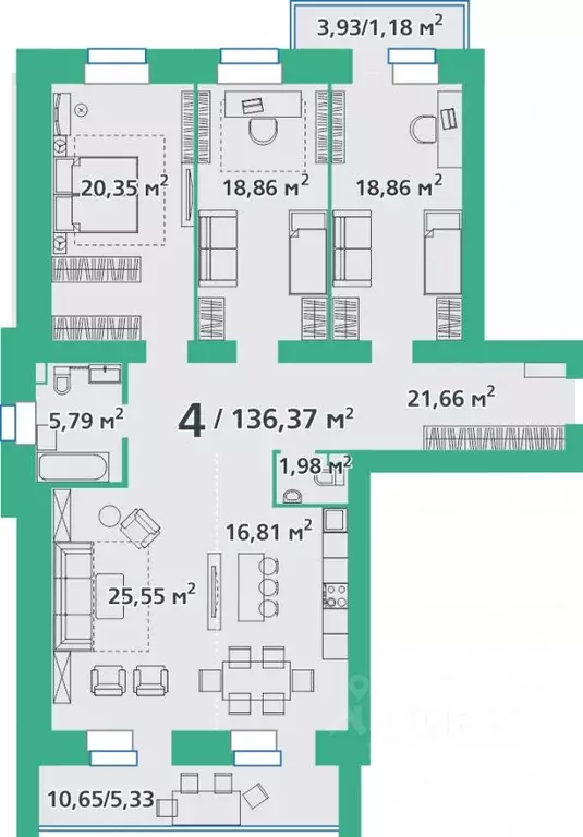 4-к кв. Красноярский край, Красноярск ул. Березина, 82Д (136.43 м) - Фото 0