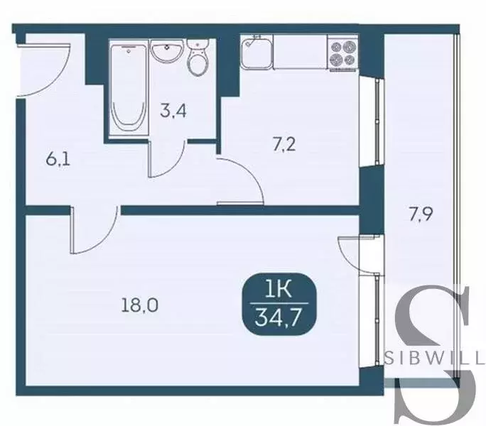 1-комнатная квартира: Новосибирск, Междуреченская улица, 7/1 (34.65 м) - Фото 0