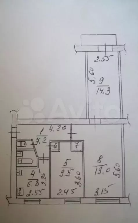 3-к. квартира, 62,5 м, 2/5 эт. - Фото 0