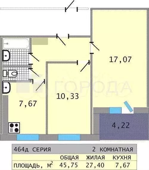 2-к. квартира, 45,8 м, 2/9 эт. - Фото 0