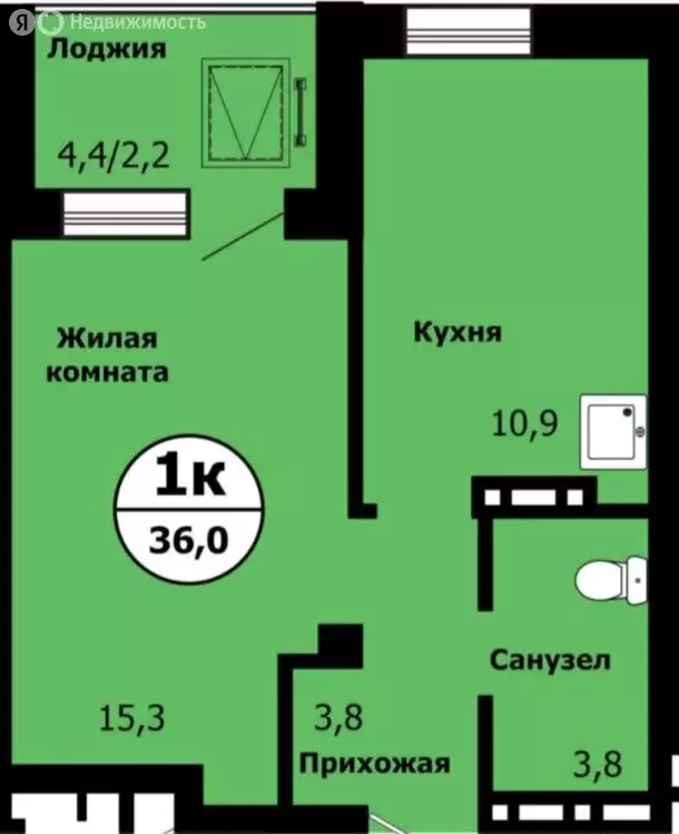 1-комнатная квартира: Красноярск, улица Лесников, 51 (36 м) - Фото 1