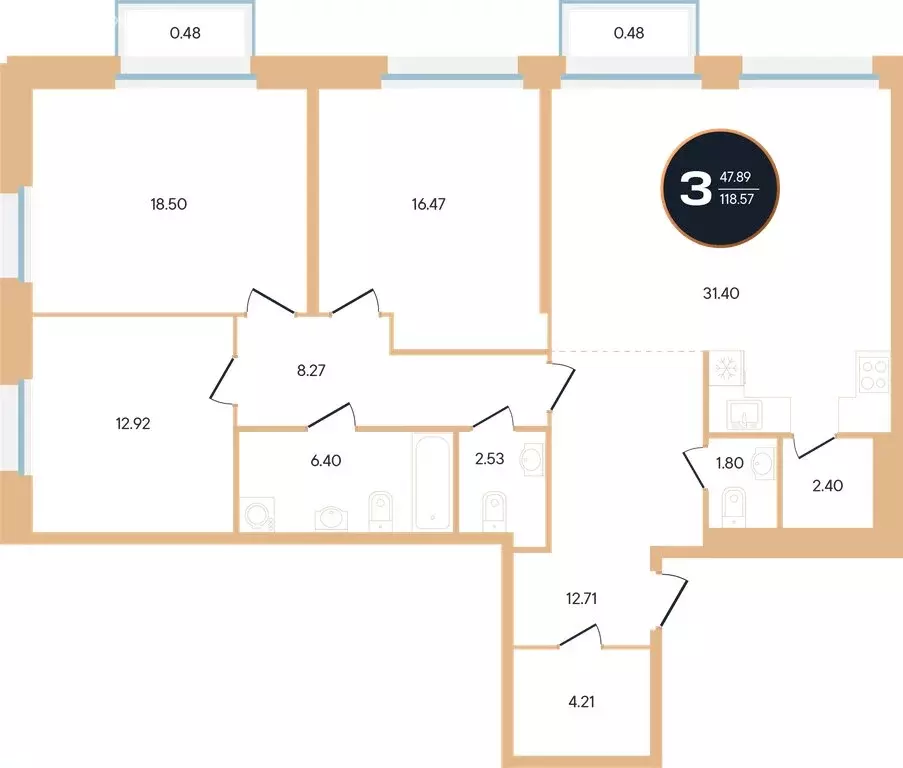 3-комнатная квартира: Уфа, улица Рихарда Зорге, 73/1 (118.5 м) - Фото 0