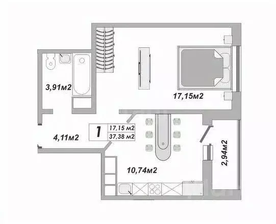 1-к кв. Оренбургская область, Оренбург ул. Юркина, 2 (37.38 м) - Фото 2