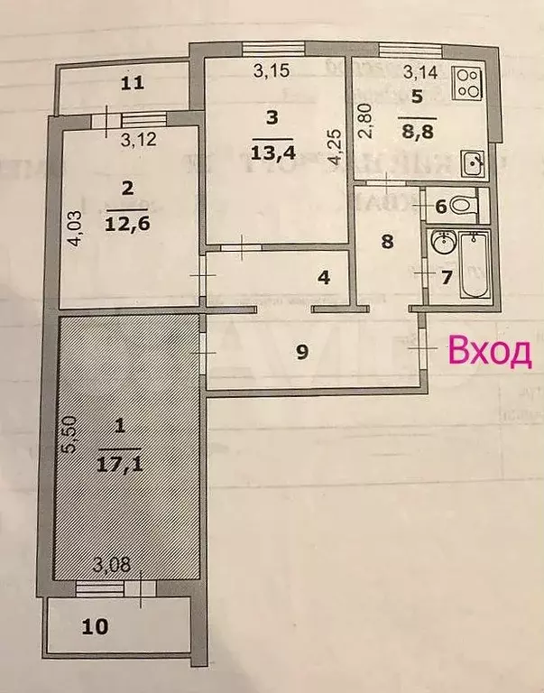 3-к. квартира, 71 м, 10/11 эт. - Фото 0
