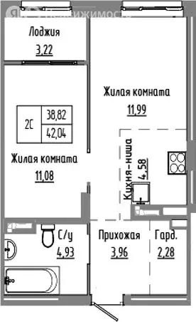 2-комнатная квартира: Краснообск, жилой комплекс Базилик (38.82 м) - Фото 1