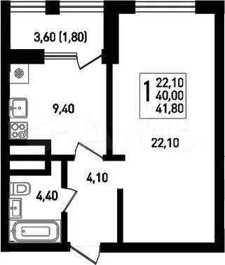 1-к. квартира, 40 м, 5/8 эт. - Фото 0