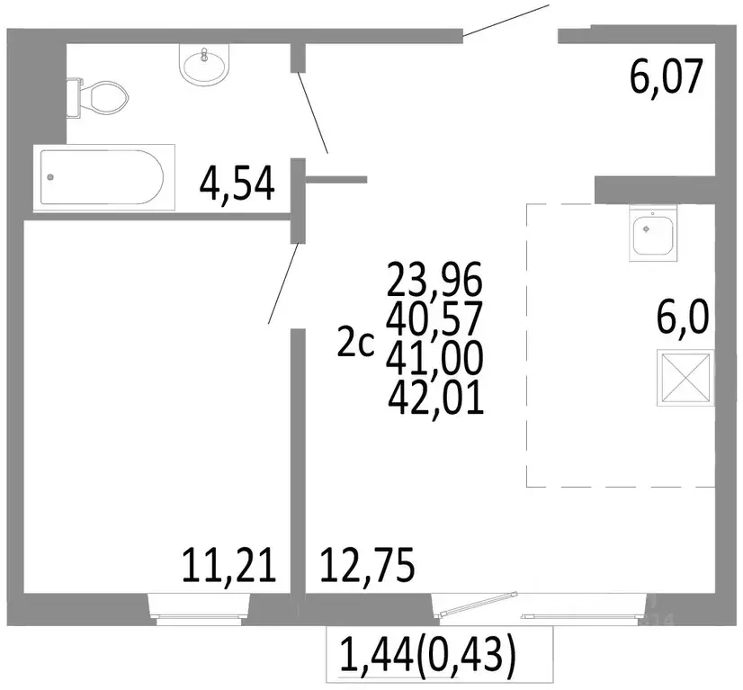 2-к кв. Челябинская область, Челябинск ул. Блюхера, 125Б (41.0 м) - Фото 0