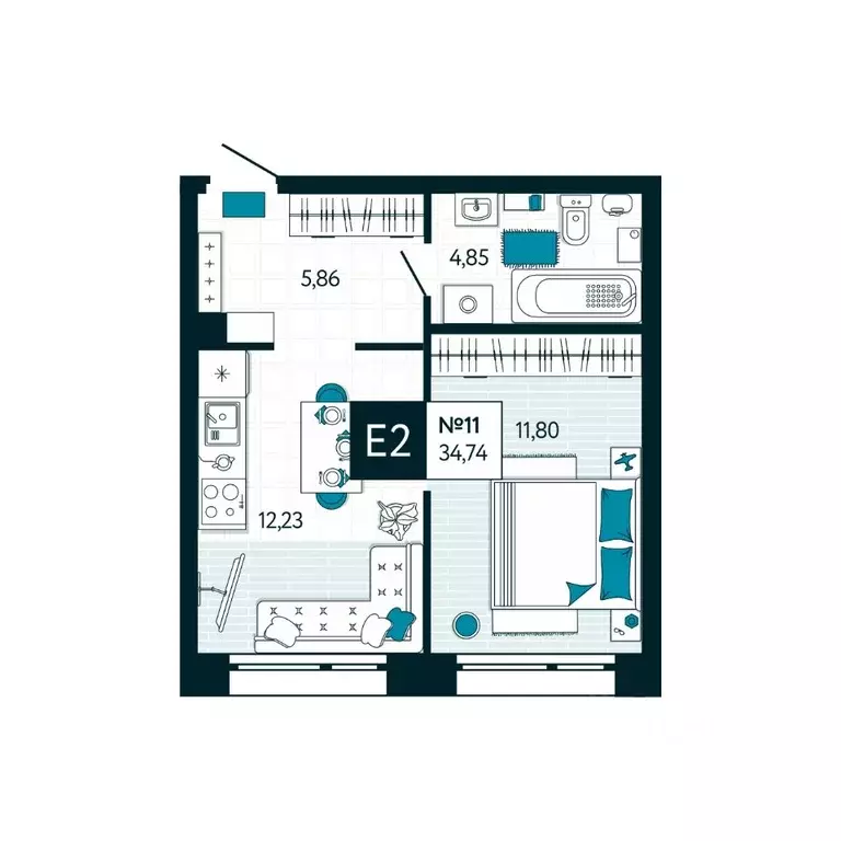 1-к кв. Тульская область, Тула ул. Чмутова, 158Д (34.74 м) - Фото 1