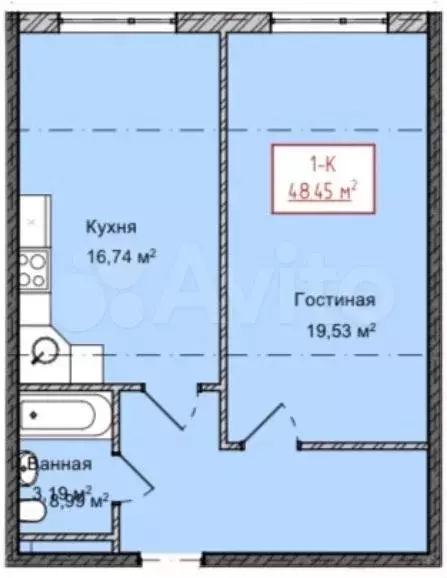 1-к. квартира, 48,5 м, 6/13 эт. - Фото 1