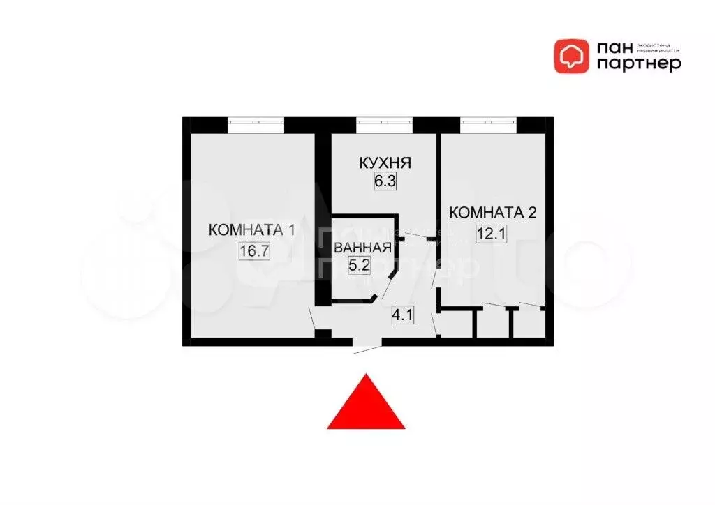 2-к. квартира, 44,2 м, 1/5 эт. - Фото 0