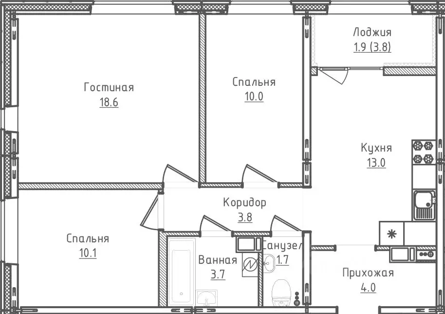 3-к кв. Новгородская область, Великий Новгород ул. Королева, 13 (66.8 ... - Фото 1