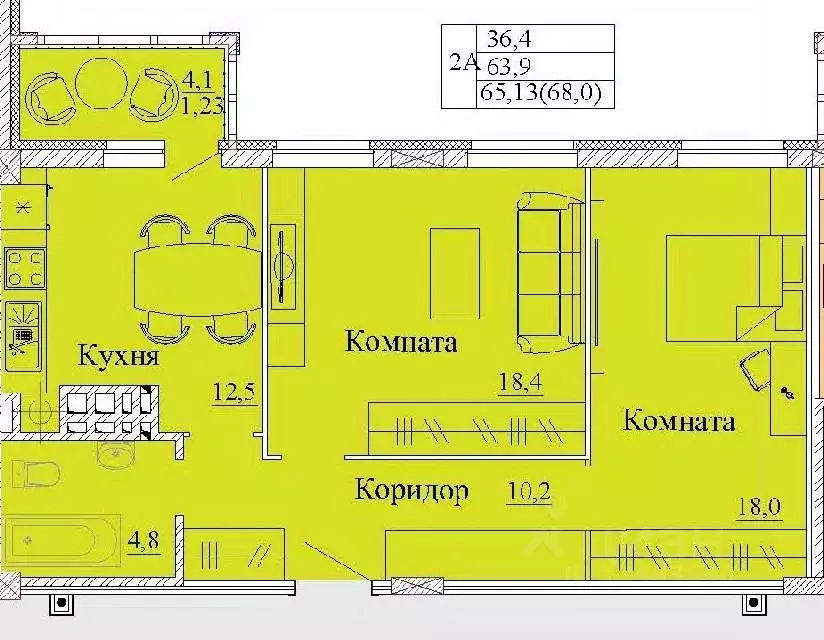 2-к кв. Ивановская область, Иваново Капучино жилой комплекс (68.0 м) - Фото 0