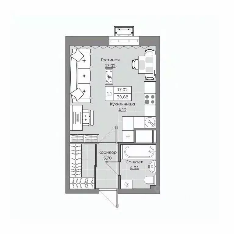Студия Татарстан, Казань ул. Братьев Батталовых, 20А (30.88 м) - Фото 1