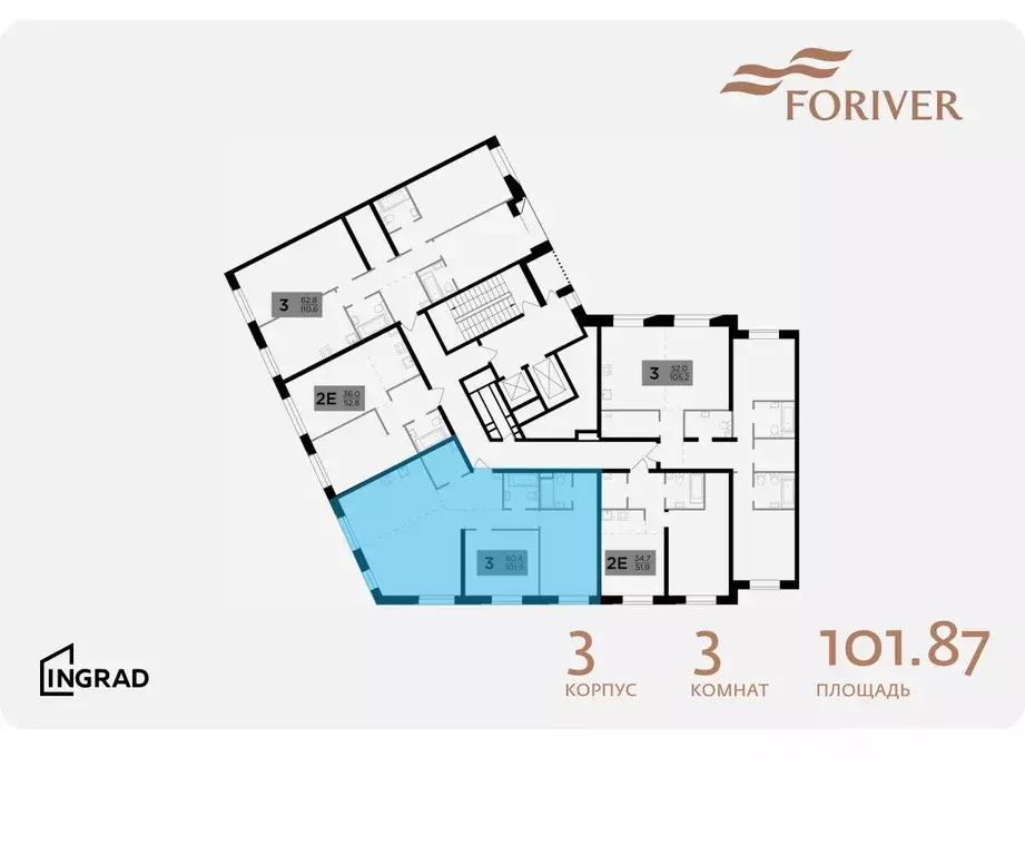 3-к кв. Москва Г мкр, Форивер жилой комплекс, 3 (101.87 м) - Фото 1