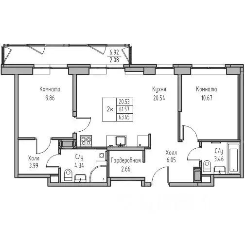 2-к кв. Санкт-Петербург ул. Ивинская, 1к4 (63.65 м) - Фото 1