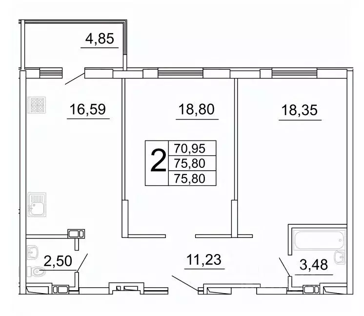 2-к кв. Самарская область, Самара ул. Дыбенко, 5 (76.14 м) - Фото 1