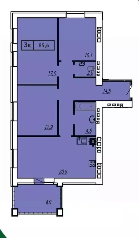 3-к кв. Ивановская область, Иваново ул. Постышева, 8А (85.6 м) - Фото 1