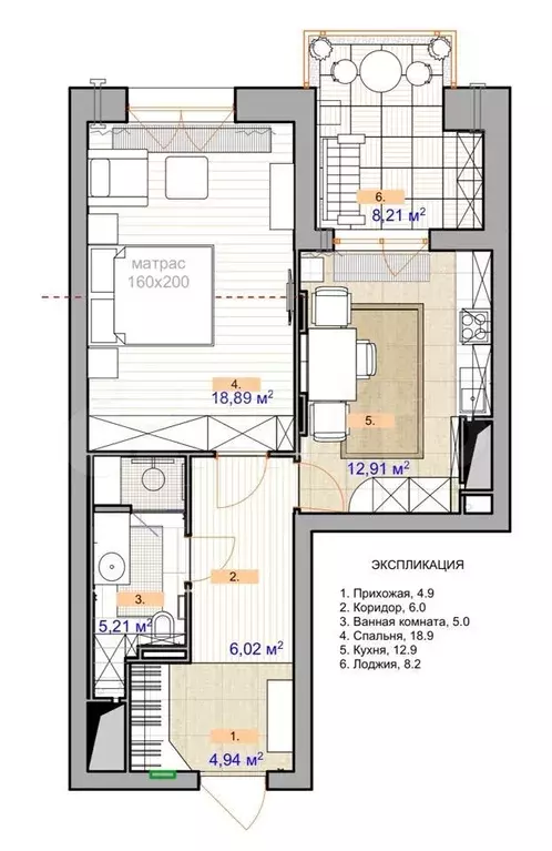 1-к. квартира, 48 м, 5/8 эт. - Фото 0